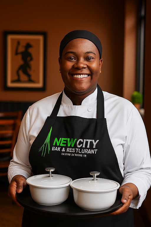Chef serving African dishes